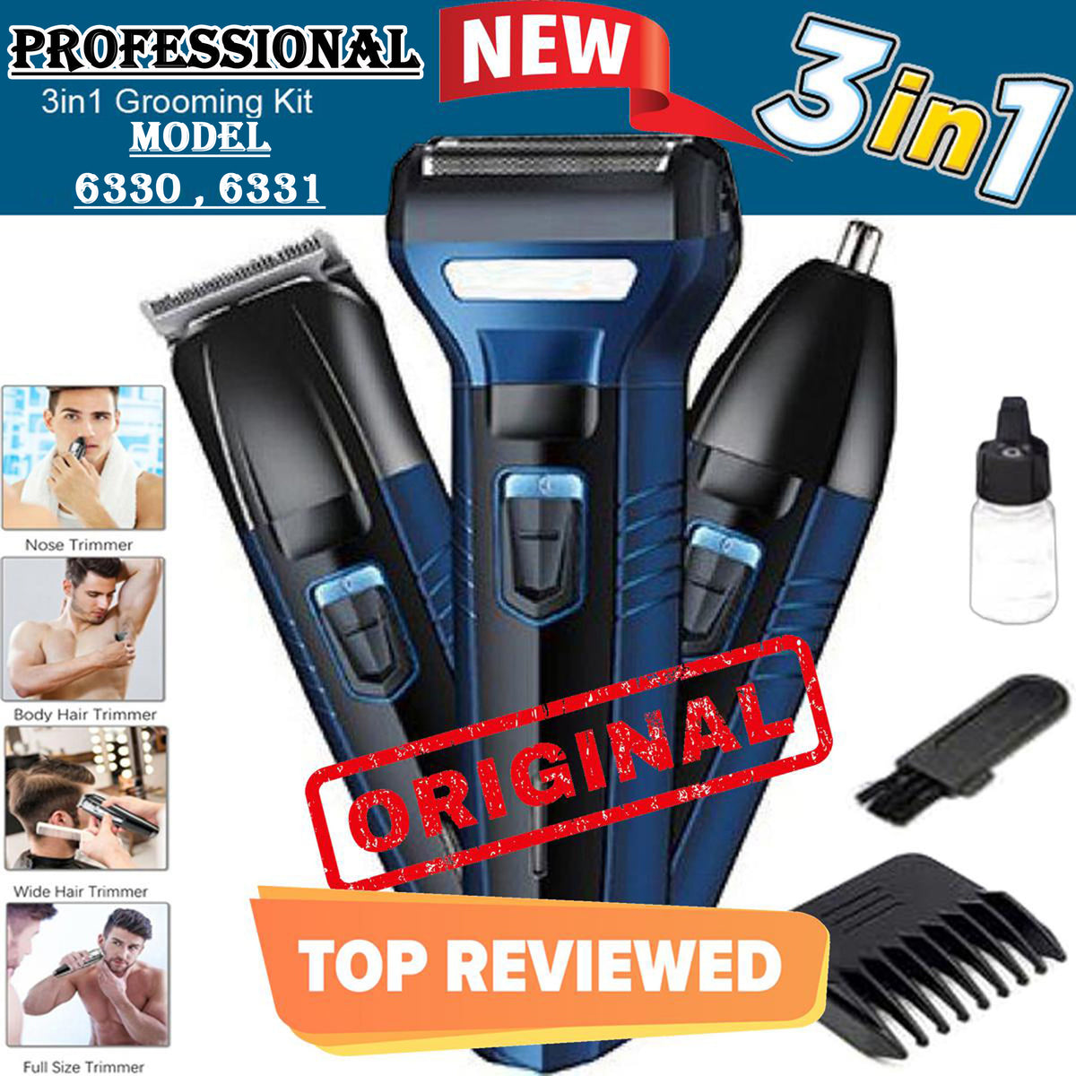 3-in-1 Rechargeable Hair Trimmer – Cordless Electric Grooming Tool